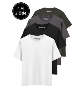 Erkek 4 Lü Paket %100 Pamuk Oversize Tişört Basic Bisiklet Yaka Kısa Kollu T-Shirt