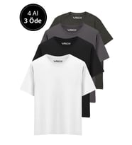 Erkek 4 Lü Paket %100 Pamuk Oversize Tişört Basic Bisiklet Yaka Kısa Kollu T-Shirt
