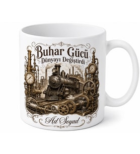 Buhar Makineleri ve Borular Çizimli Endüstri Devrimi Buhar Gücü Kupa Bardak Hediye