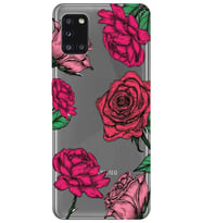 Samsung Galaxy A31 Uyumlu Gül Desenli Şeffaf Telefon Kılıfı