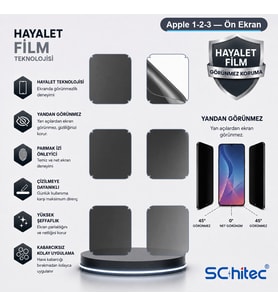 SChitec Apple 1-2-3 Uyumlu Ön Yüzey Hayalet Privacy Hidrojel Ekran Koruyucu