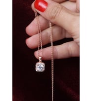 Tektaş Kare Model Zirkon Taşlı 925 Ayar Baget Model Gümüş Kolye (Rose)