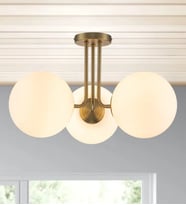 3'Lü Camlı Modern Plafonyer Avize 3226-W86-5E-YY (Eskitme Altın)