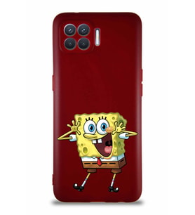 Oppo Reno 4 Lite Soft Premier Kapak Sünger Bob Tasarımlı Silikon Kılıf - Mürdüm (Şeffaf)