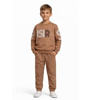 Erkek Çocuk Önü Baskılı Sweatshirt Ve Eşofman Alt Takım BGL-ST05250 (Camel)