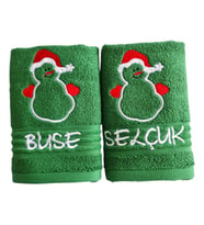 İsim Nakışlı Yılbaşı Havlusu 2 li Set- 30x50cm Yeşil