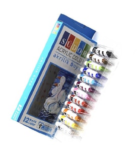 Akrilik Boya 12 Renk Tüp 9ml*12 Südor Akrilik Boya 12 li 1 Paket (Karışık)