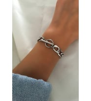 Gümüş Renk Kilit Detaylı Zincir Bileklik
