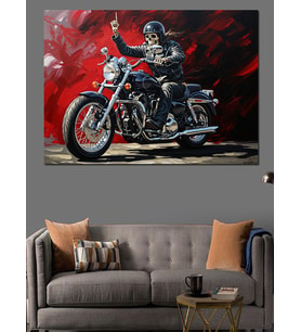 Hız Yapan Siyah Modern Motosiklet Dekoratif Kanvas - Mdf Ahşap Tablo