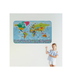 Türkçe Dünya ve Türkiye Haritası Eğitici Ülke Bayraklı Çocuk Odası Genç Odası Duvar Sticker-3865B-60x105