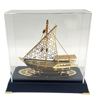 Pirinç Yelkenli Gemi Altın Kaplama Katar Dhow Teknesi Deri Kutulu 23cm No.2 (Karışık)