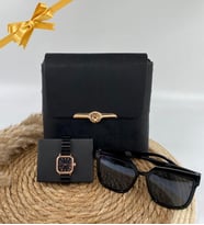 Trend Güneş Gözlüğü & Siyah Trend Şık Çanta & Siyah Gold Kol Saati