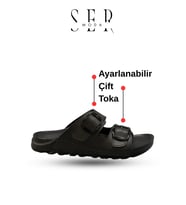 Kadın Terlik – Esnek Anatomik Tabanlı Ayarlanabilir Çift Tokalı Kadın Terlik Siyah