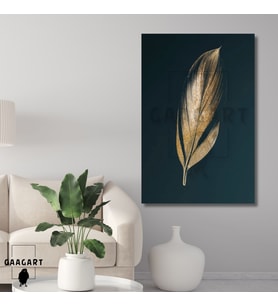 Tekli Dikey Kanvas Duvar Tablosu Gold Renkli Tüy Deseni