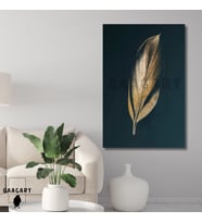 Tekli Dikey Kanvas Duvar Tablosu Gold Renkli Tüy Deseni