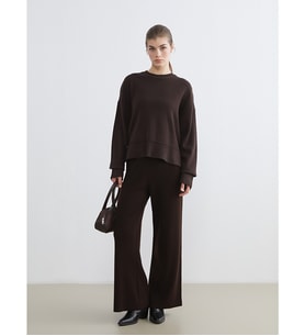 LCW Modest Kahverengi Beli Lastikli Geniş Paça Kadın Triko Pantolon