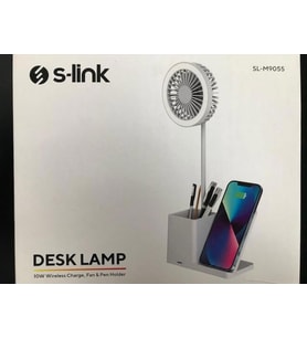 S-link SL-M9055 Beyaz TypeC 10W Kablosuz Şarj Cihazı Fanlı Kalemlikli Masa Lambası
