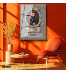 Gümüş Renk Metal Çerçeveli Tamperli Cam Tablo Sultan Abdülaziz Portresi Osmanlı Tablosu Duvar Dekoru