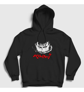 Presmono Unisex Siyah Guts Anime Berserk Kapüşonlu Sweatshirt 126051tt