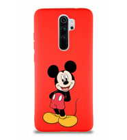 Xiaomi Redmi Note 8 Pro Soft Premier Kapak Mickey Mouse-B Tasarımlı Silikon Kılıf - Kırmızı (Şeffaf)