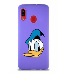 Samsung Galaxy A30 Soft Premier Kapak Donald Duck-B Tasarımlı Silikon Kılıf - Mor (Şeffaf)