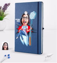 BK Gift Kişiye Özel Kadın Diş Hekimi Karikatürlü Lacivert Termo Deri Defter 16x24cm Model 3