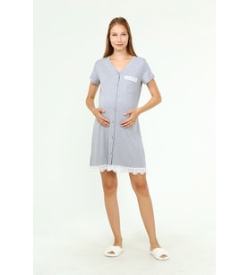 Luvmabelly MYRA9721 - Düğmeli Dantelli Cepli Hamile Geceliği - Gri