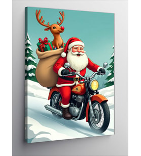 Kanvas Tablo Motorsikletli Noel Baba