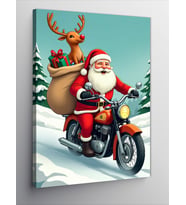 Kanvas Tablo Motorsikletli Noel Baba