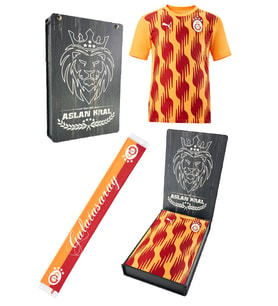 Galatasaray Orijinal Lisanslı Sıfır Yaka A Takım Antrenman 5 Yıldızlı T-Shirt + Şal Kaşk (Kırmızı-Kırmızı)