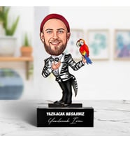 Kişiye Özel Papağanı Olan Erkek Karikatürlü Biblo