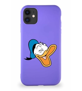 Apple iPhone 11 Soft Premier Kapak Donald Duck-E Tasarımlı Silikon Kılıf - Mor (Şeffaf)