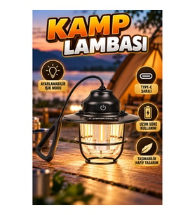Geometrik Tasarımlı Retro LED Kamp Feneri – Type-C Şarjlı, Ayarlanabilir Işık Modlu