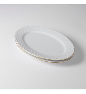 GÜRAL PORSELEN Alfa 2 Parça 30 Cm Kayık Tabak Mat Gold