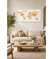 Tam Renk Dünya Haritası World Map Dekoratif Kanvas Duvar Tablosu
