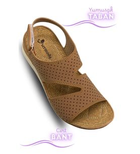 Kadın Sandalet – Kalın ve Yumuşak Taban Rahat Cırtlı Kadın Sandalet Taba