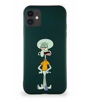 Apple iPhone 11 Soft Premier Kapak Squidward Dokunaç Tasarımlı Silikon Kılıf - Yeşil (Şeffaf)