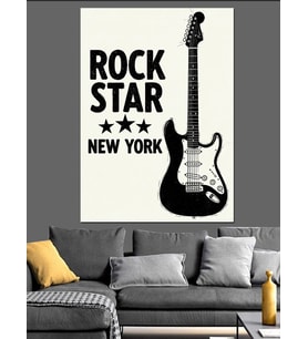 Rock Star New York Gitar Dekoratif Kanvas - Mdf Ahşap Tablo