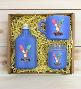 BK Gift Kişiye Özel İsimli DTF Best Friend Temalı Mavi Kahve Fincanı & Kolonya & Mum Hediye Seti-5, Arkadaşa Hediye, Doğum Günü Hediyesi