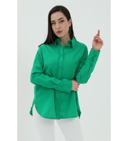 Uzun Kol Oversize Basic Gömlek - Yeşil