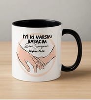 BK Gift Kişiye Özel Babalar Günü Tasarımlı Siyah Kupa Bardak-6, Babalar Günü Hediyesi, Babaya Hediye, Erkeklere Özel Hediye