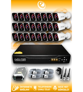 ELITCAM 24 Kameralı Kare 24 Dış Kamera Set HDD'siz Full HD Gece Görüşlü Güvenlik Kamerası Sistemi