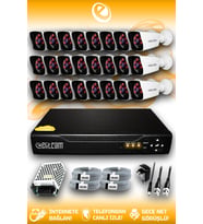 ELITCAM 24 Kameralı Kare 24 Dış Kamera Set HDD'siz Full HD Gece Görüşlü Güvenlik Kamerası Sistemi