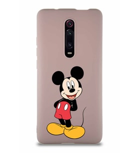 Xiaomi Mi 9T Soft Premier Kapak Mickey Mouse-B Tasarımlı Silikon Kılıf - Pudra (Şeffaf)