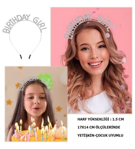 Kristal Taşlı Gümüş Birthday Girl Yazılı Doğum Günü Parti Tacı 19x11 cm