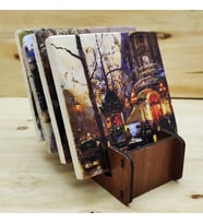 Edouard Leon Cortes - Traverten Bardak Altlığı 4'lü Set Standlı