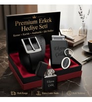 İsme Özel Premium Tasarım Erkek Hediye Seti - Mekanizmalı Otomatik Kartlık Cüzdan Kemer Çakmak Anahtarlık - Babaya Arkadaşa Eşe Sevgiliye Hediye