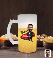 BK Gift Kişiye Özel Erkek Patron Karikatürlü Buzlu Cam Bira Bardağı 50cl-1 (Beyaz)