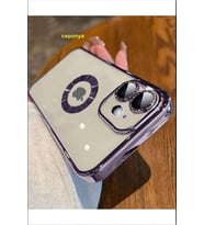 iPhone 11 Kılıf Köşeleri Renkli Şeffaf Kamera Korumalı Silikon Luxury Kapak (Koyu Mor)