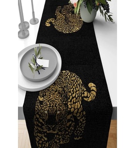 Siyah Leopar Desenli Premium Masa Örtüsü Runner RNR355